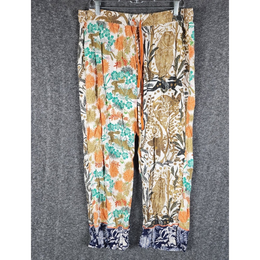 Cally Conway Pants Womens XL Anthropologie Woodland Owl Rabbit Multi EUC